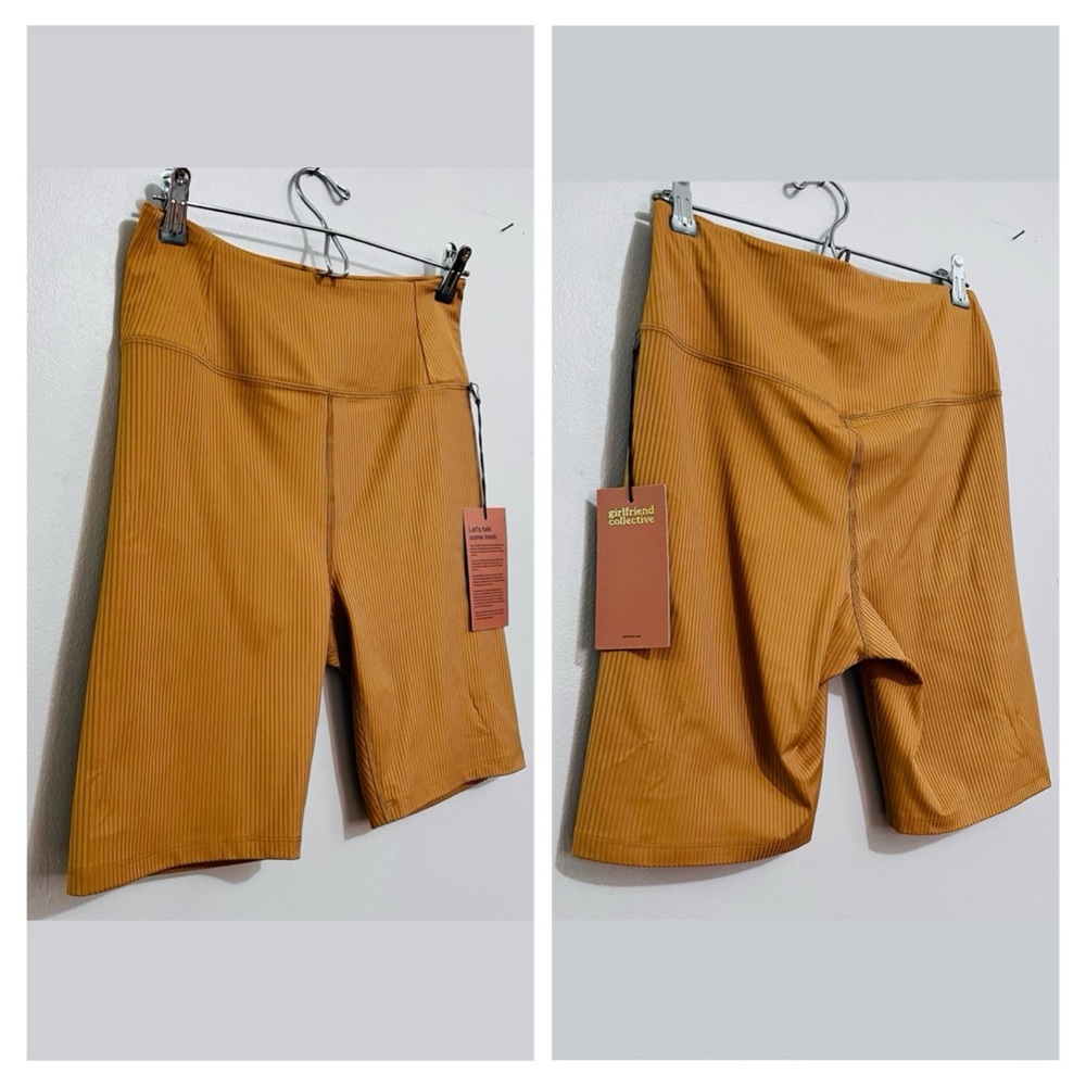 NWT Girlfriend Collective Rib Paloma Bra & Rib Bike Shorts Set in Toffee Brown - Picture 15 of 16